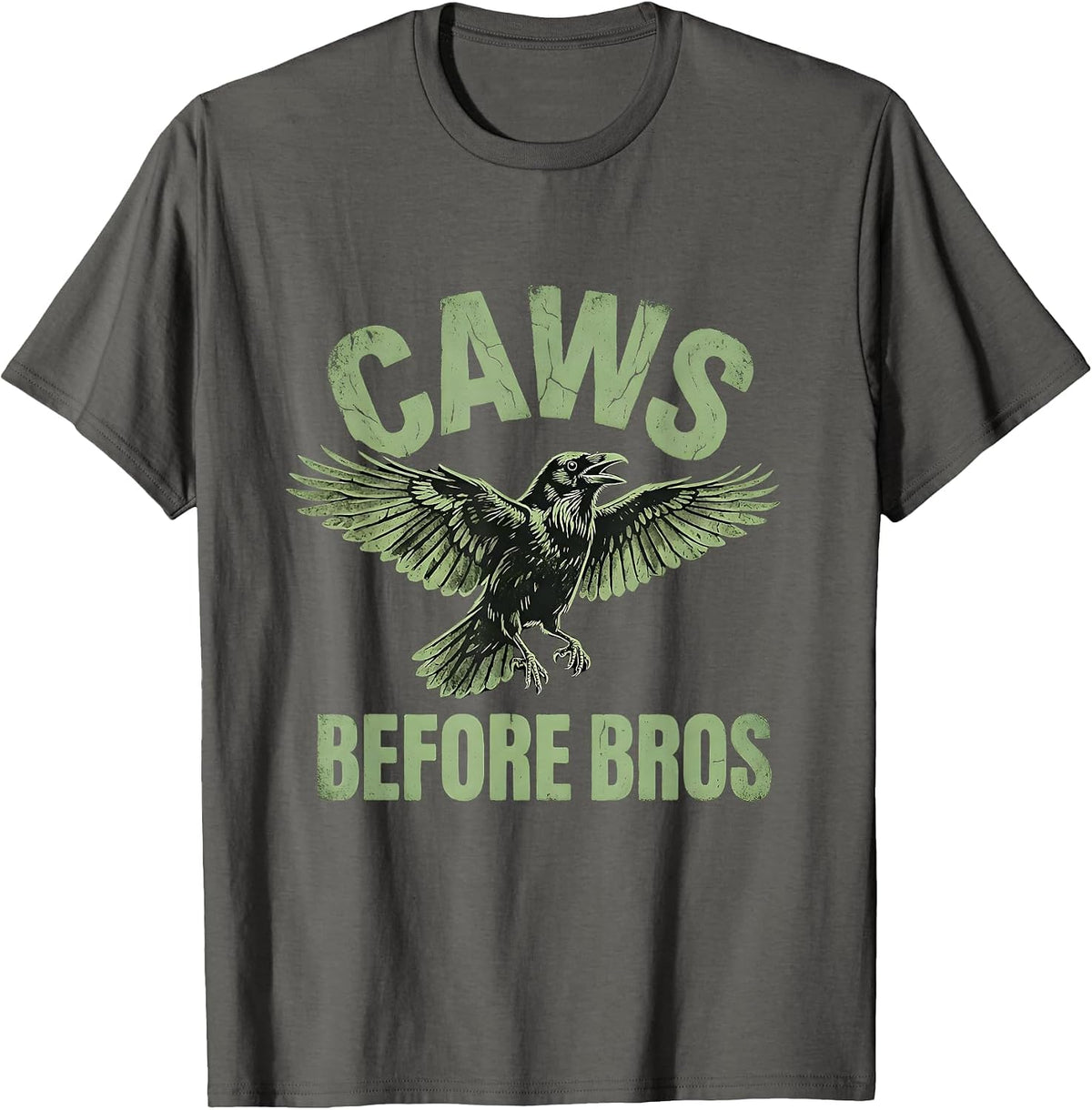 Caws Before Bros Funny Crow Bird Design T-Shirt - Asphalt Grey