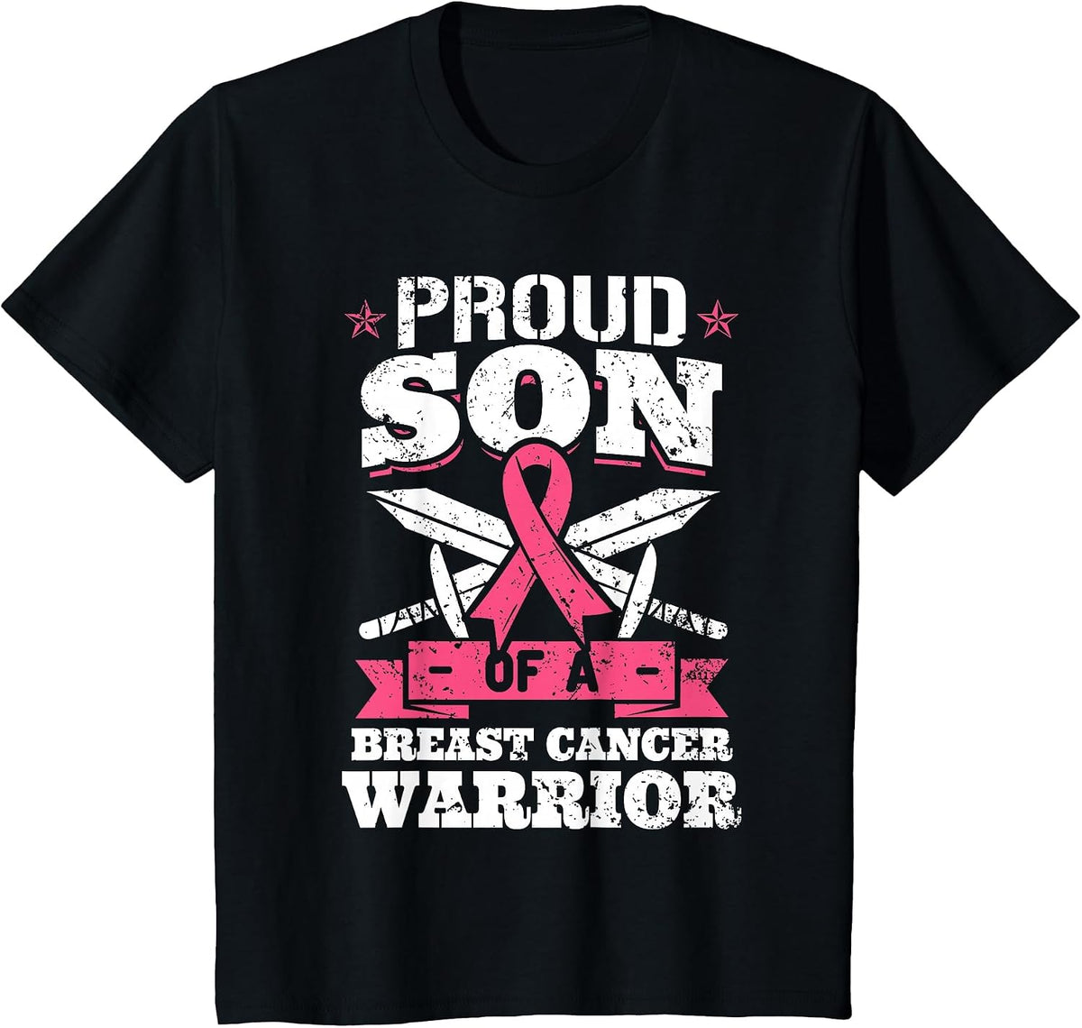 Proud Son of Breast Cancer Warrior Pink Awareness Ribbon T-Shirt - Black
