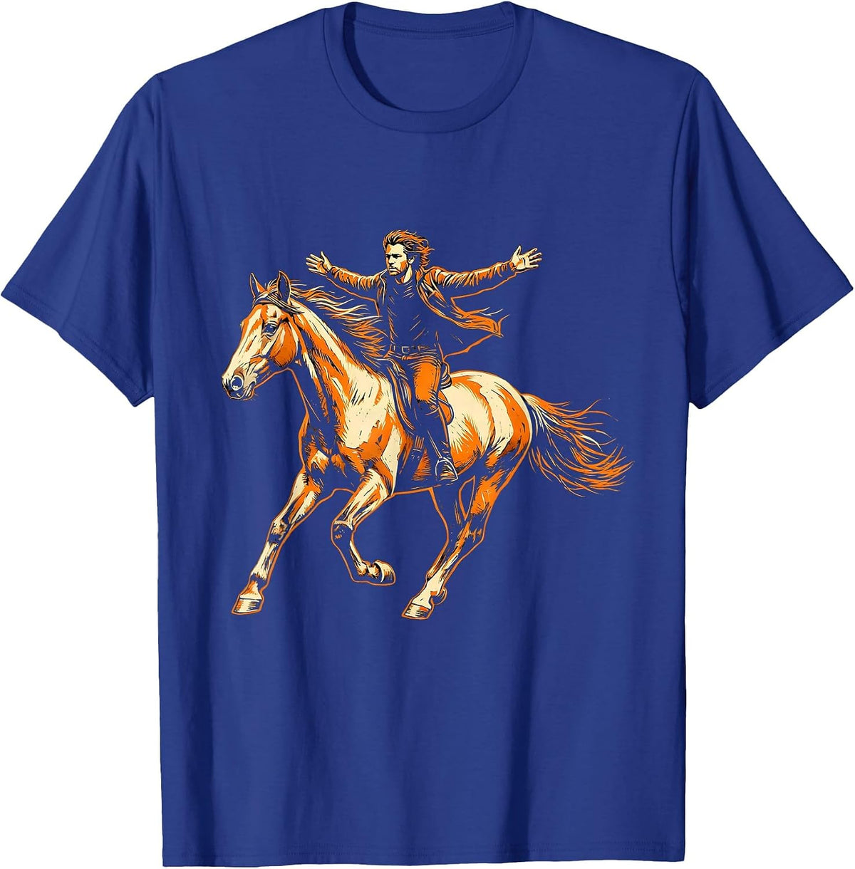 Stunt Rider Standing on Galloping Horse Bareback T-Shirt - Royal Blue