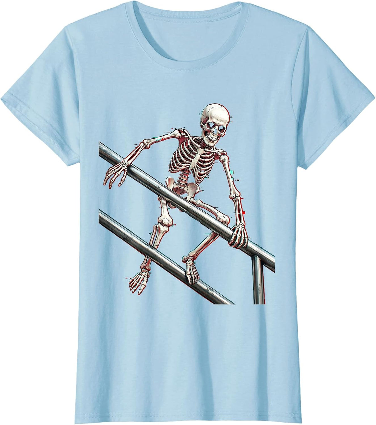 Skeleton Skater Grinding Handrail Graphic Tee T-Shirt - Baby Blue