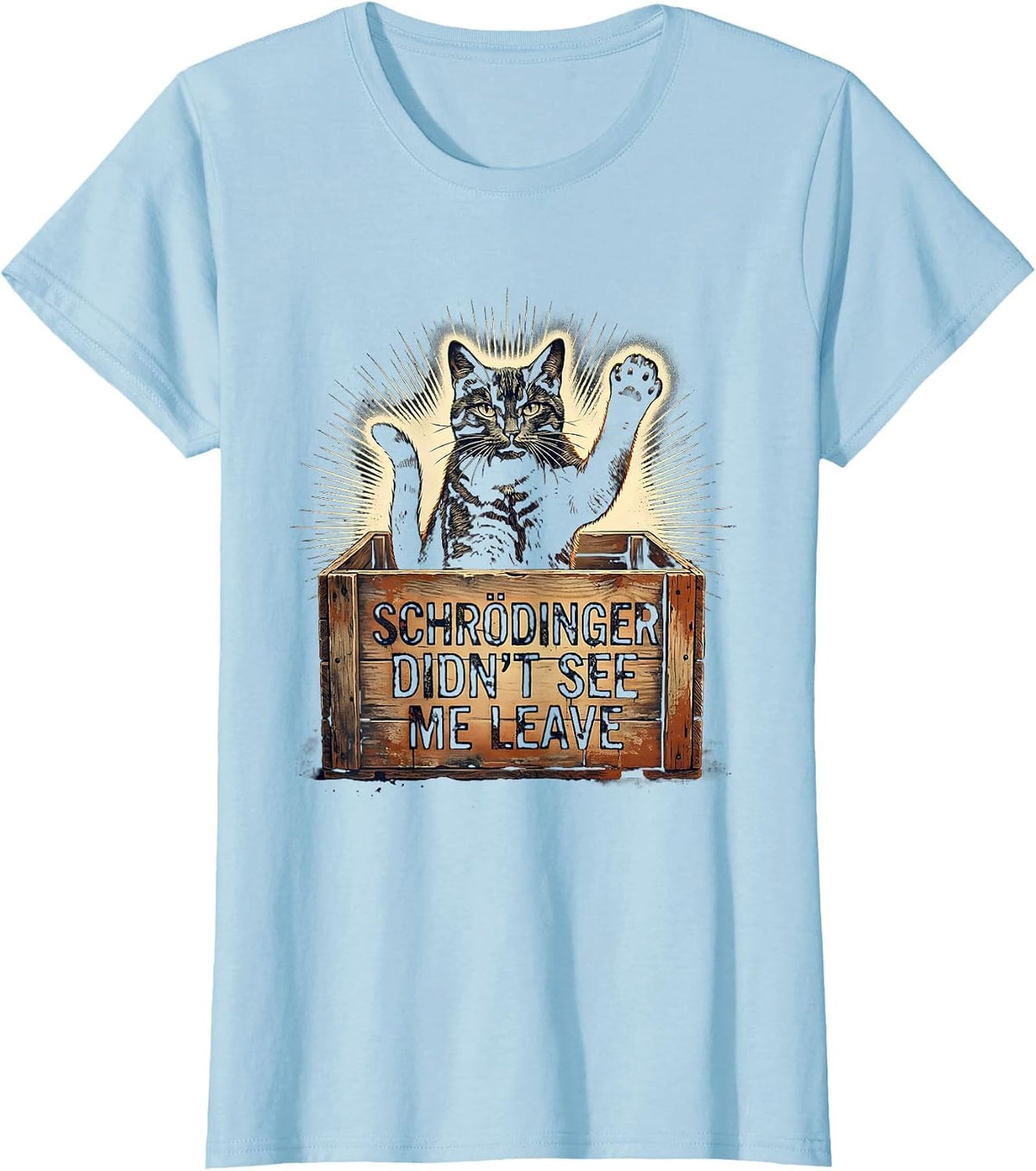 Schrödinger Didn't See Me Leave Vintage Cat Physics Humor T-Shirt - Baby Blue