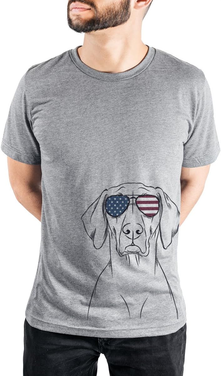 Inkopious Patriotic Walter the Weimaraner Triblend T-Shirt - Unisex Grey Crew Neck