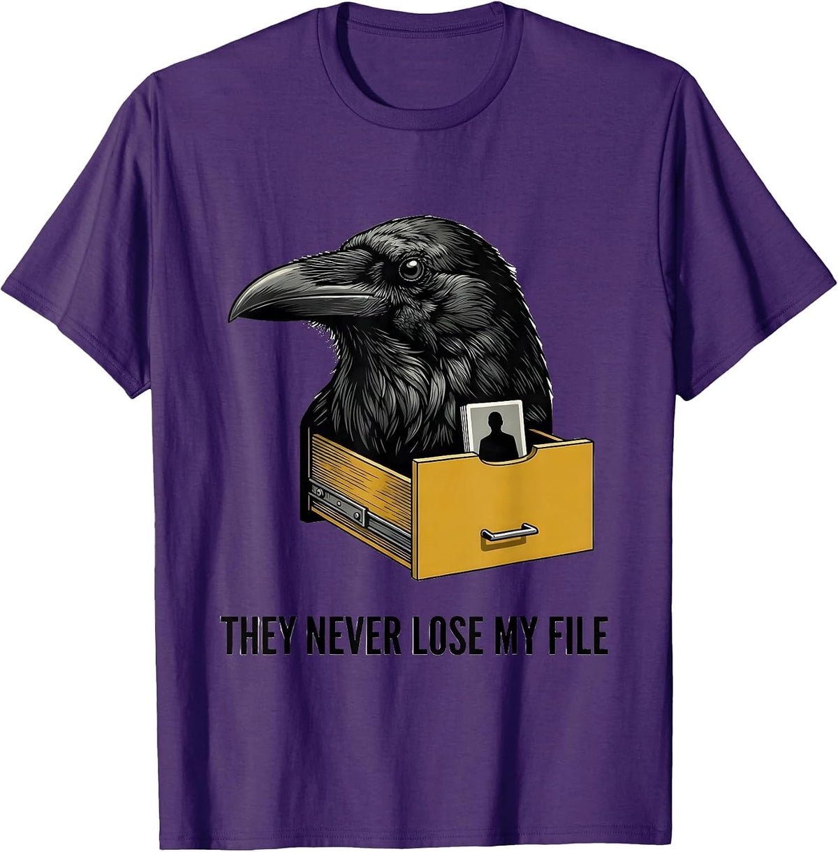 Men's They Never Lose My File Editorial Conceptual Crow Bird Meme T-Shirt - Purple
