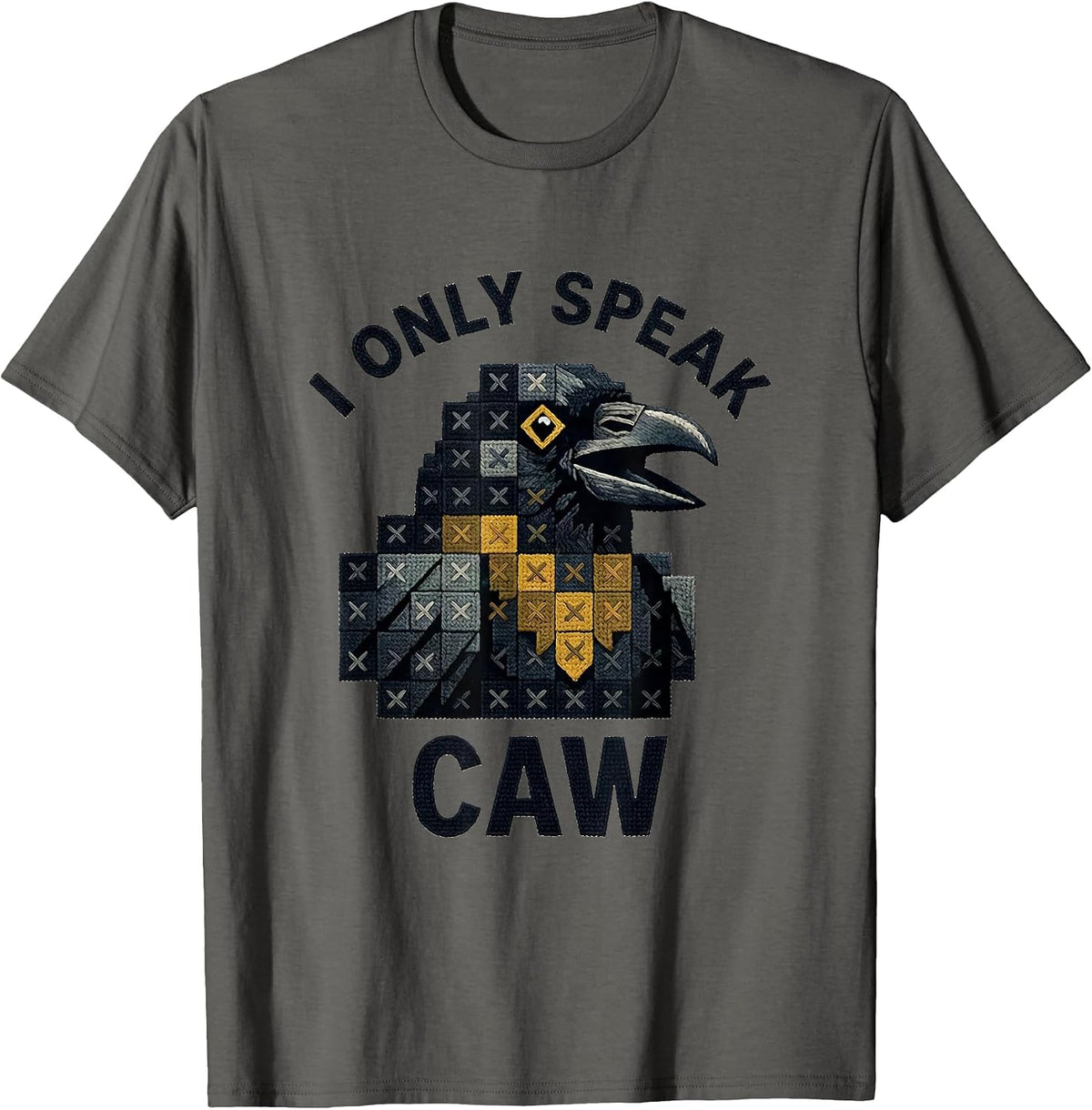 Men's I Only Speak Caw Funny Crow Bird Design T-Shirt - Asphalt Grey