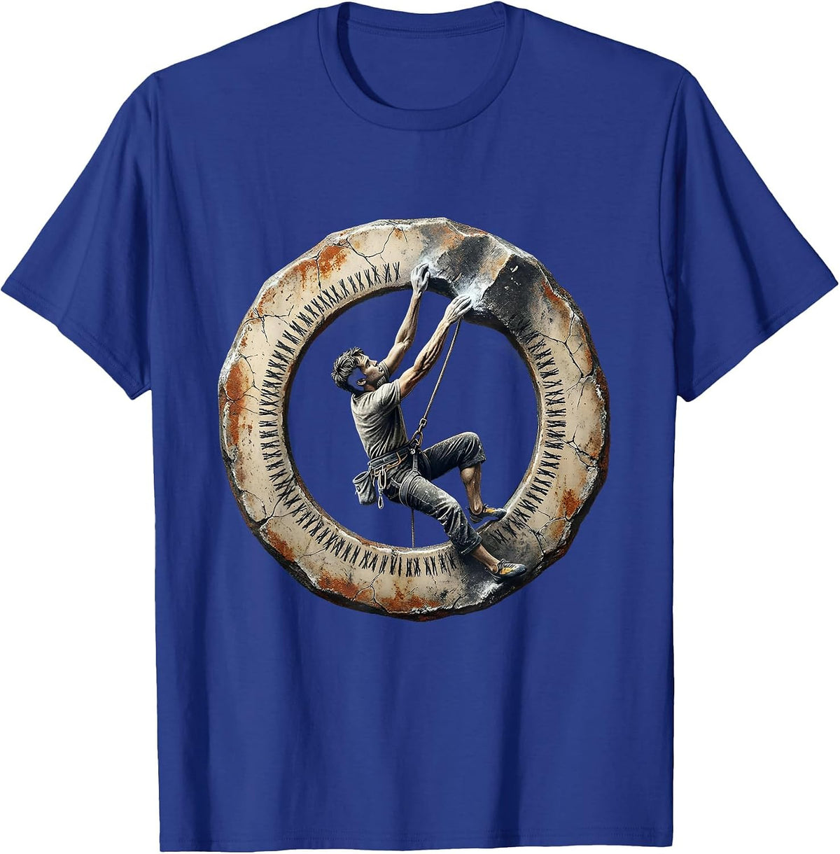 Men's Strained Climber Badge Distressed Rock Climbing Bouldering T-Shirt - Royal Blue
