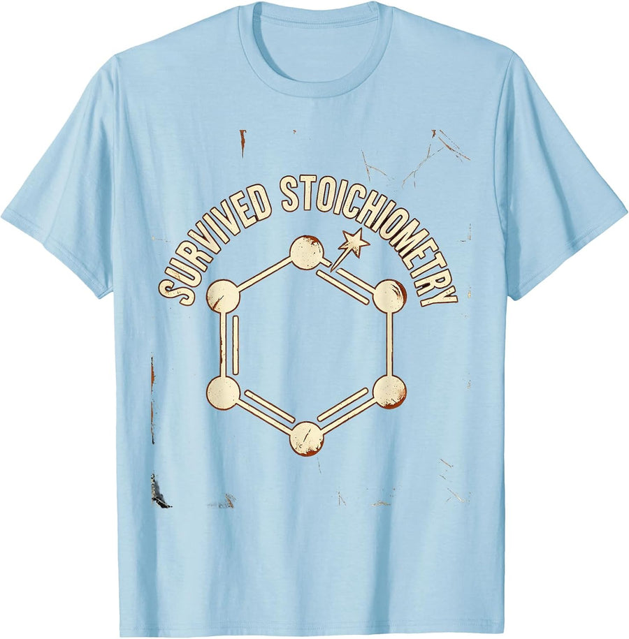 Survived Stoichiometry Distressed Science Humor Chemistry T-Shirt, Men, Baby Blue, XX-Large - As Pictured