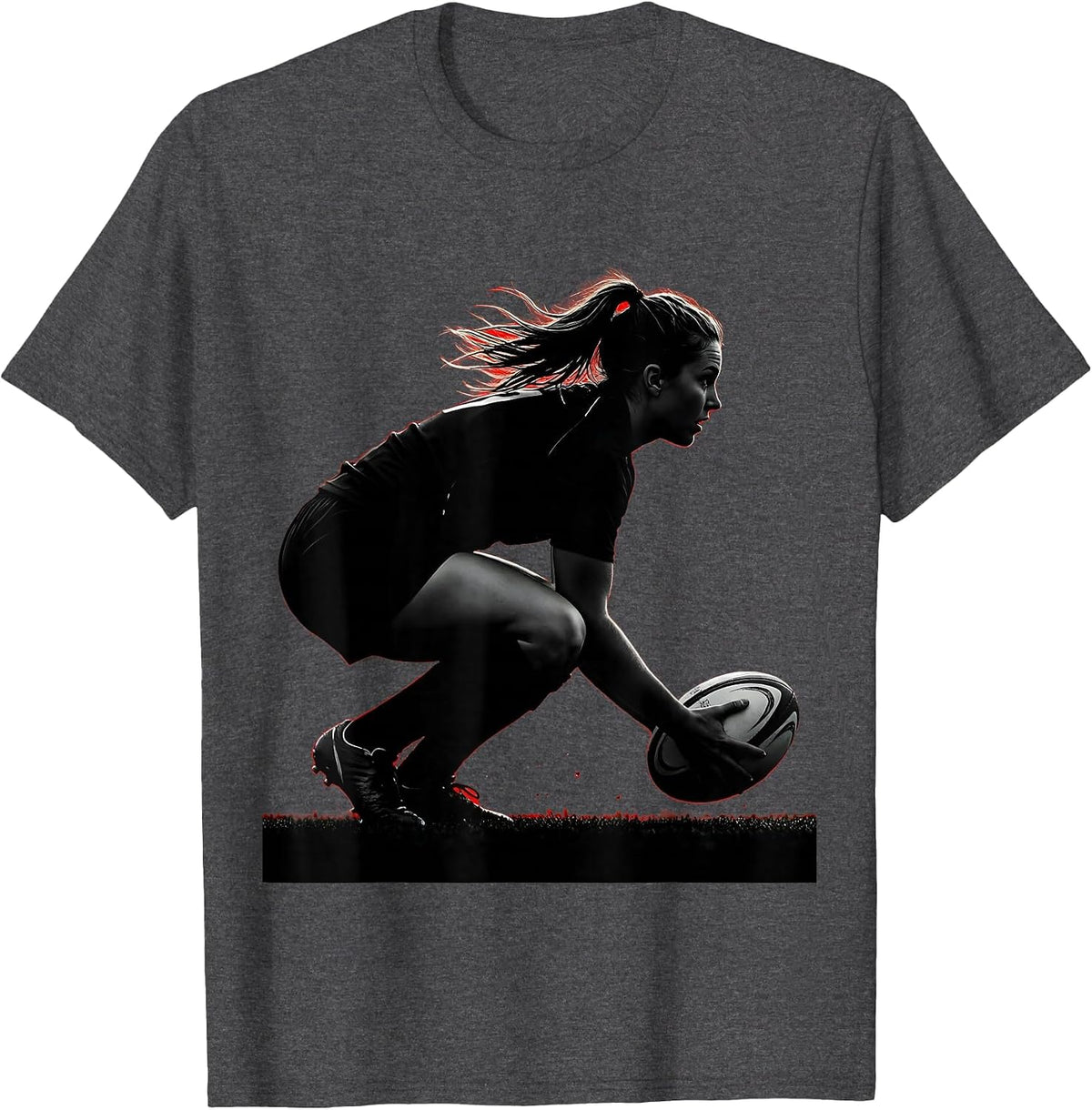 Rugby Scrum Half Crouch Feed Illustration T-Shirt - Dark Heather Grey