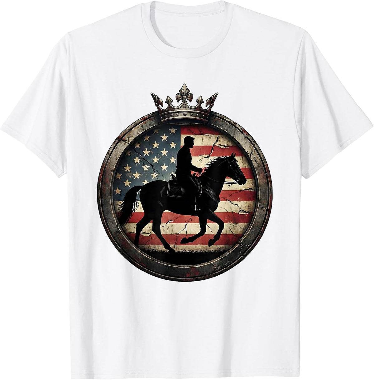 Men's Red Freedom Lone Rider Horseback Sunset Design T-Shirt - White