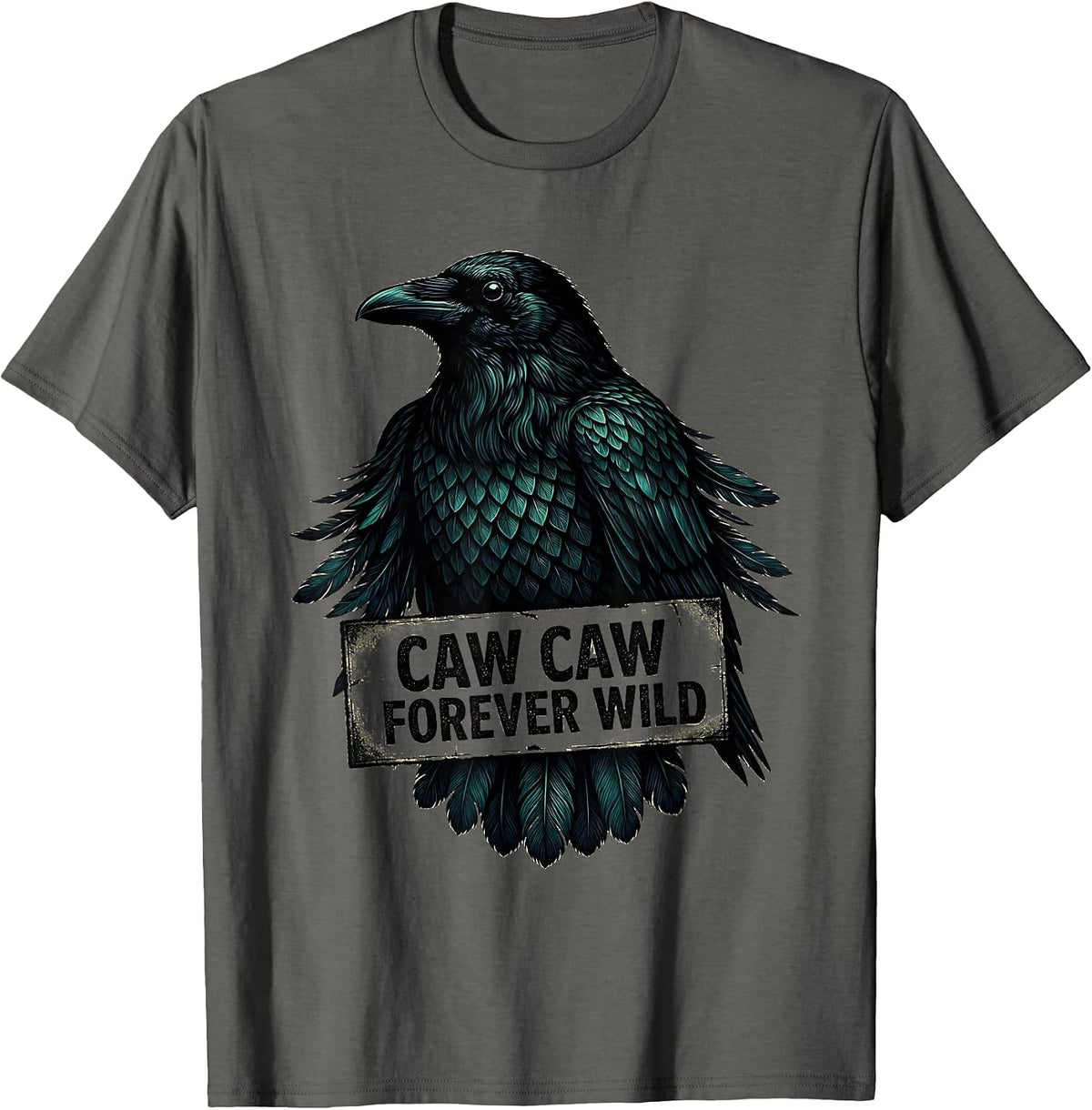 Caw Caw Forever Wild Crow Design T-Shirt - Asphalt Grey