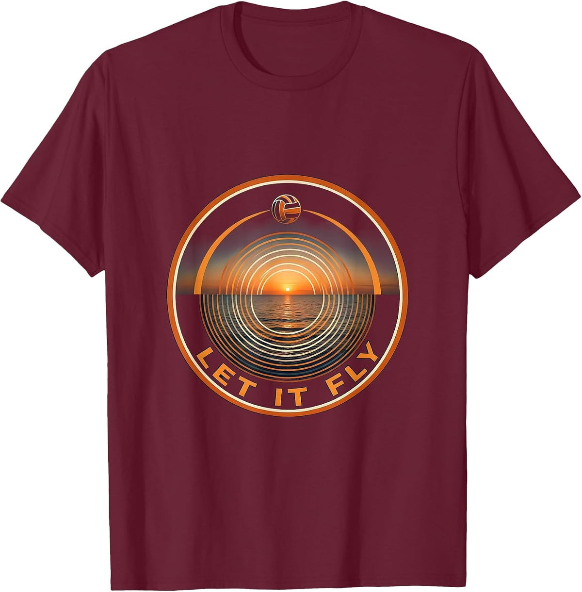 Let It Fly Volleyball Graphic Design T-Shirt - Burgundy