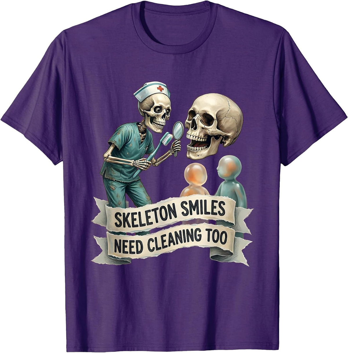 Skeleton Smiles Need Cleaning Too Halloween Nurse T-Shirt - Purple