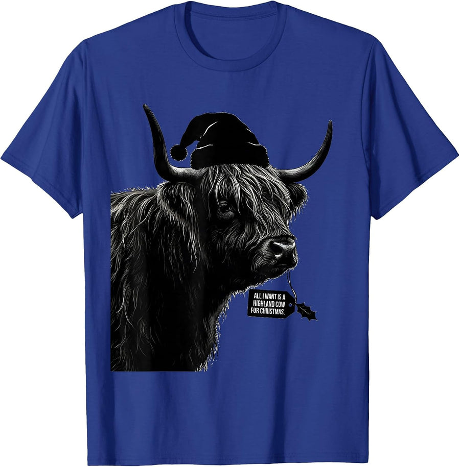 All I Want Is A Highland Cow For Christmas Highland Cow T-Shirt - Royal Blue
