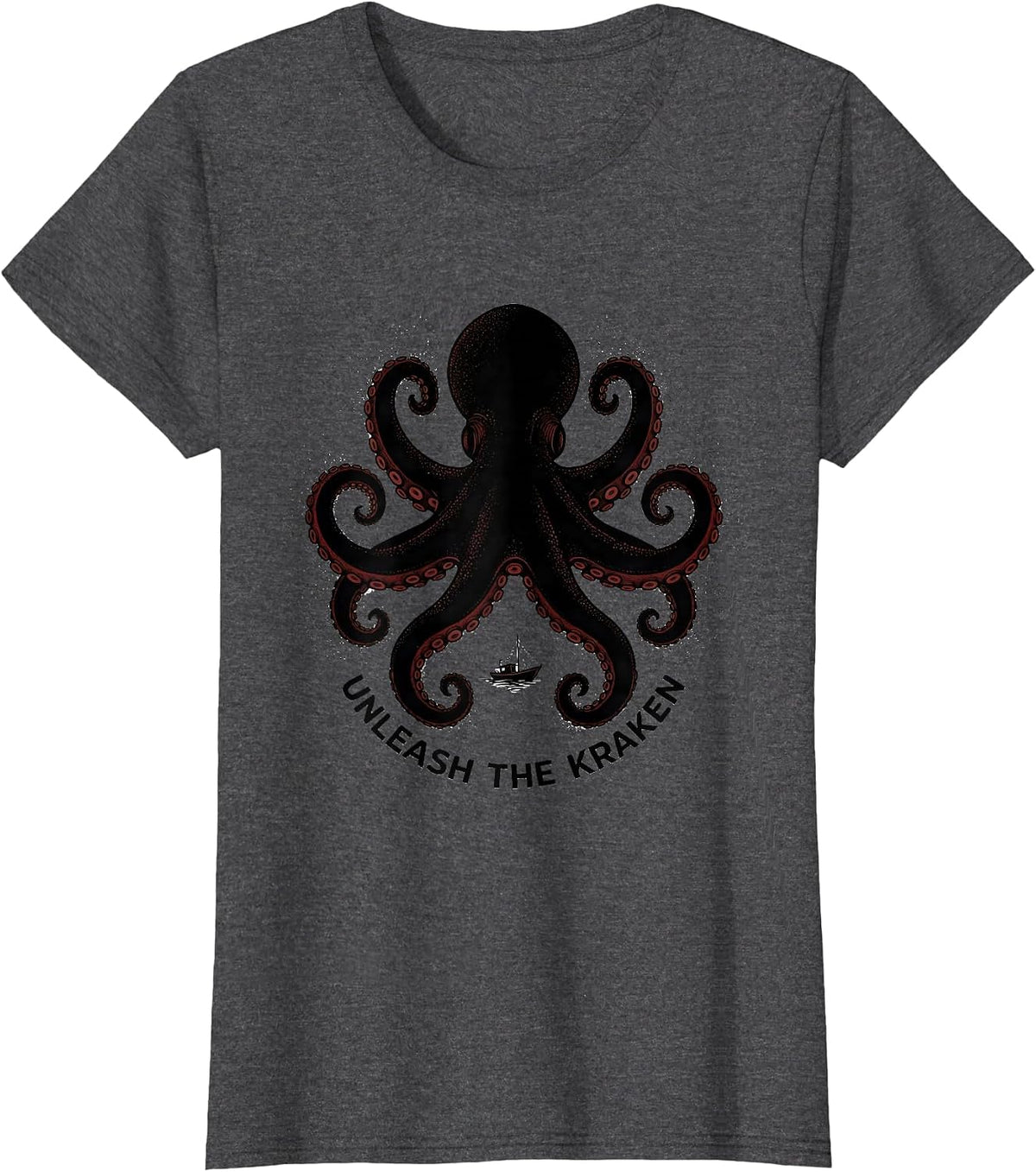 Women's Unleash The Kraken Blackwork Dotwork Octopus Lover Vintage T-Shirt - Dark Heather Grey