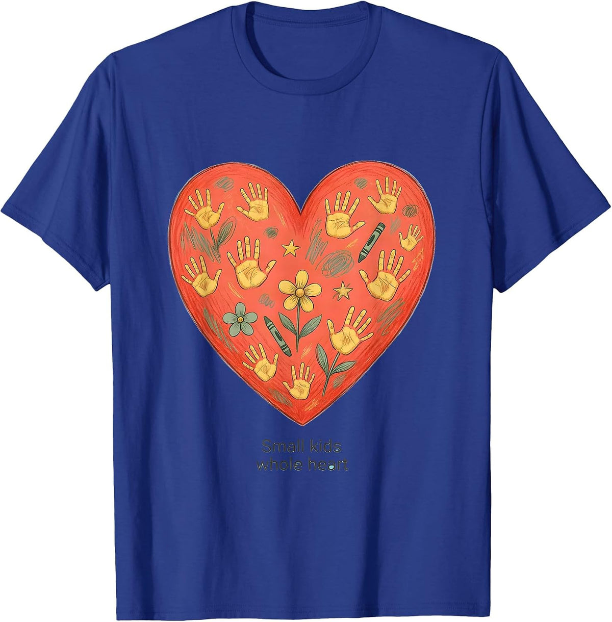 Men's Small Kids Whole Heart Preschool Teacher Design T-Shirt - Royal Blue