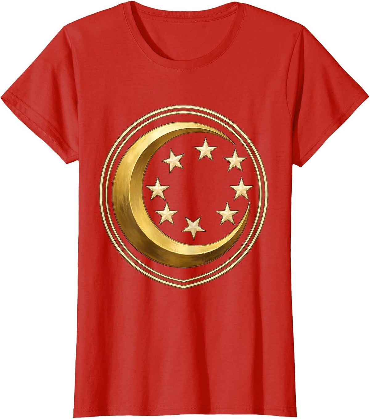 Crescent Moon and Seven Stars Celestial Design T-Shirt - Red