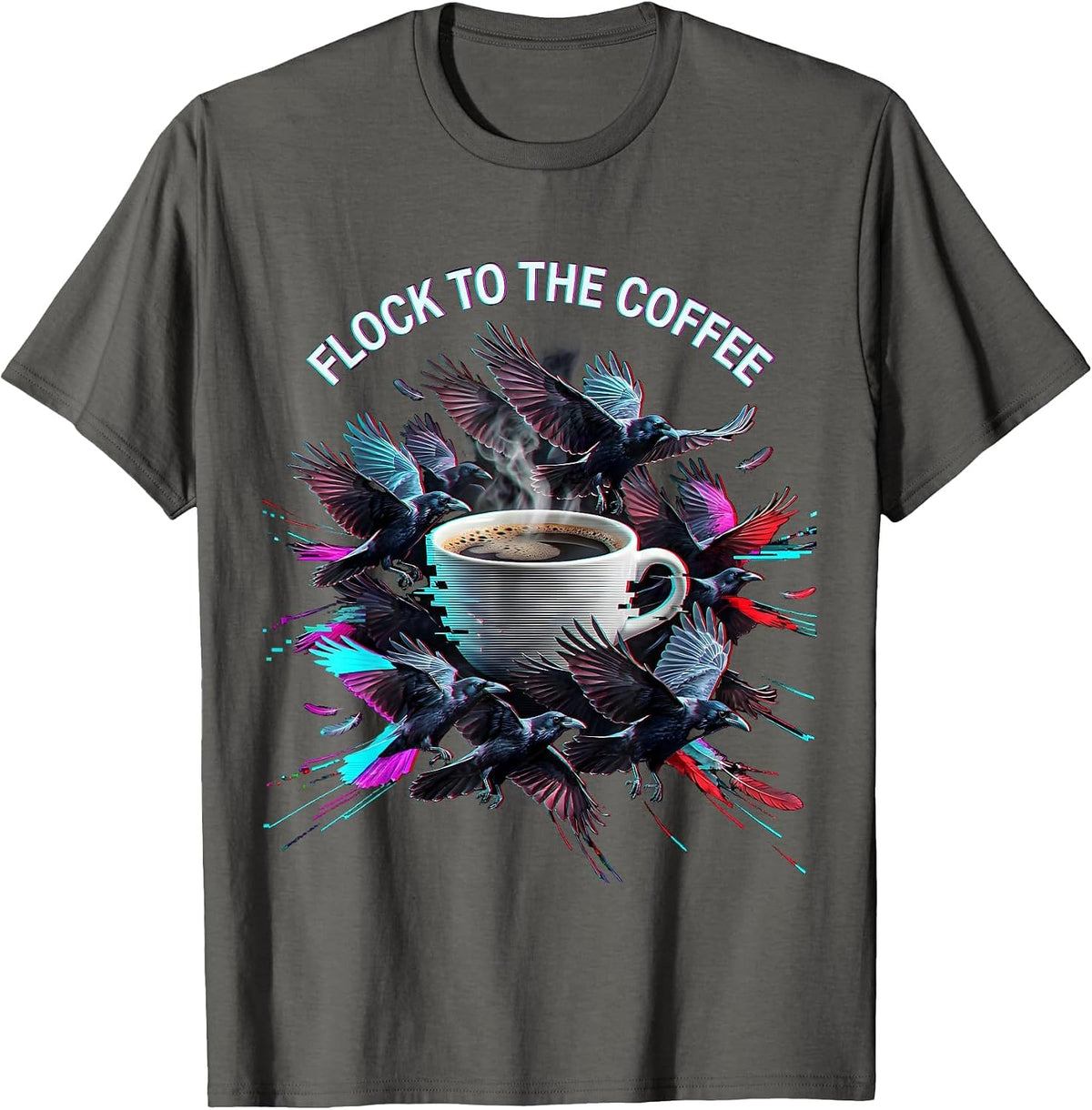 Men's Flock to the Coffee Crow Caffeine Design T-Shirt - Asphalt Grey