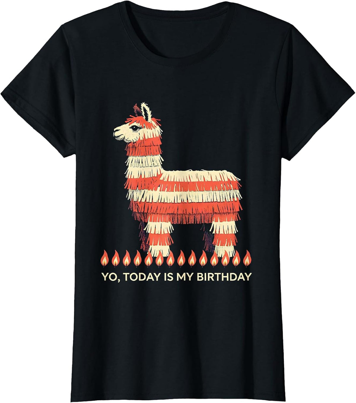 Women's Yo Today Is My Birthday Funny Llama Piñata Birthday Boy T-Shirt - Black