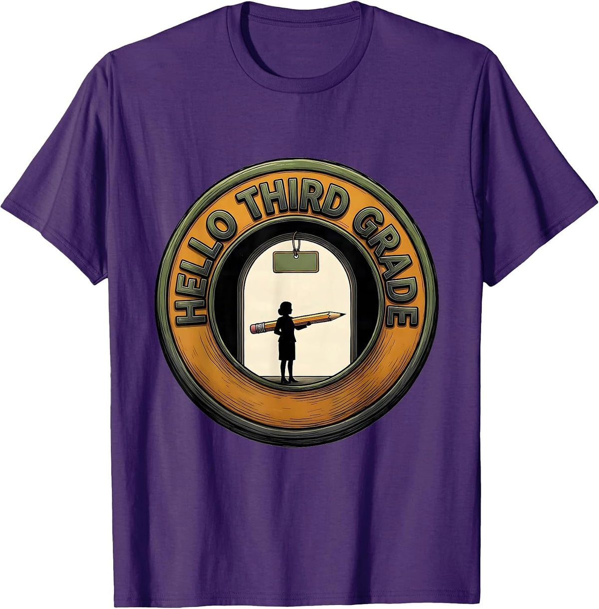 Hello Third Grade Playful First Day of School Kids Bow T-Shirt - Purple