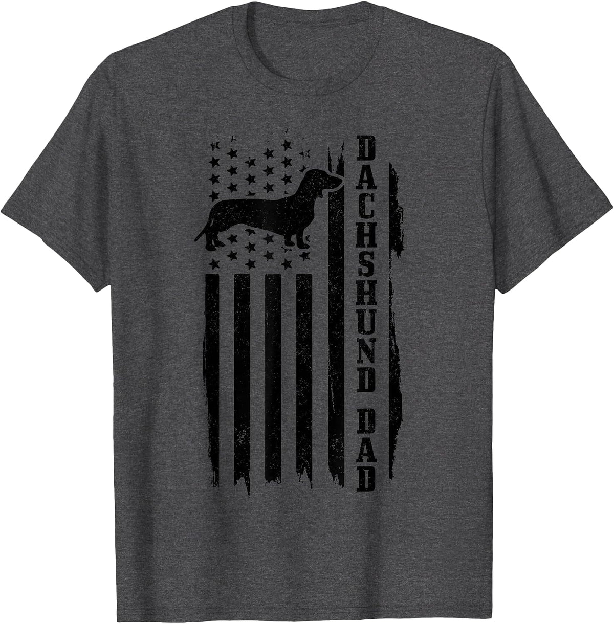 Dachshund Dad Vintage American Flag T-Shirt - Dark Heather Grey