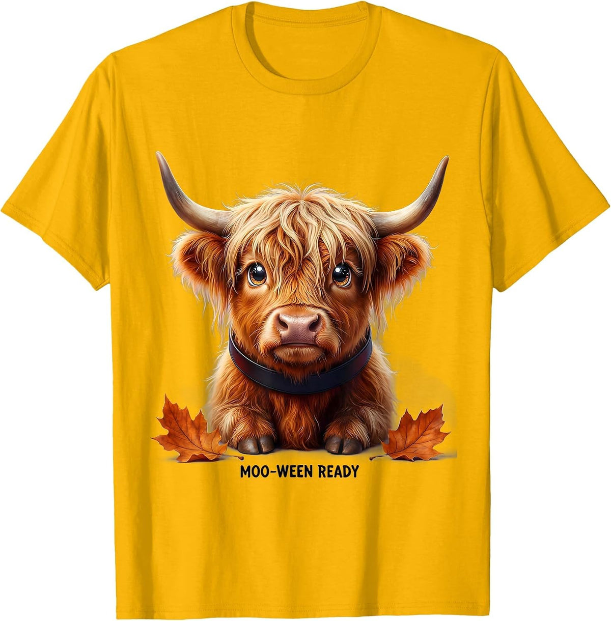 Moo-ween Ready Cute Highland Cow Halloween Fall Costume T-Shirt - Golden Yellow