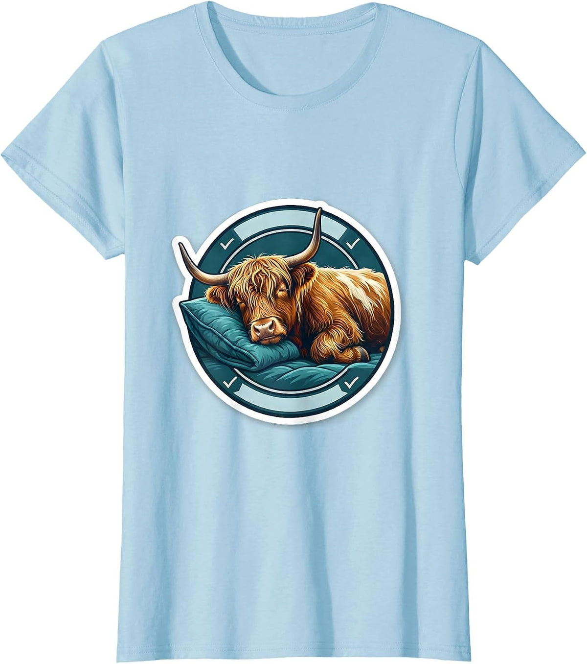 Women's Highland Cow Sleepshirt Cozy Pajama Gift T-Shirt - Baby Blue