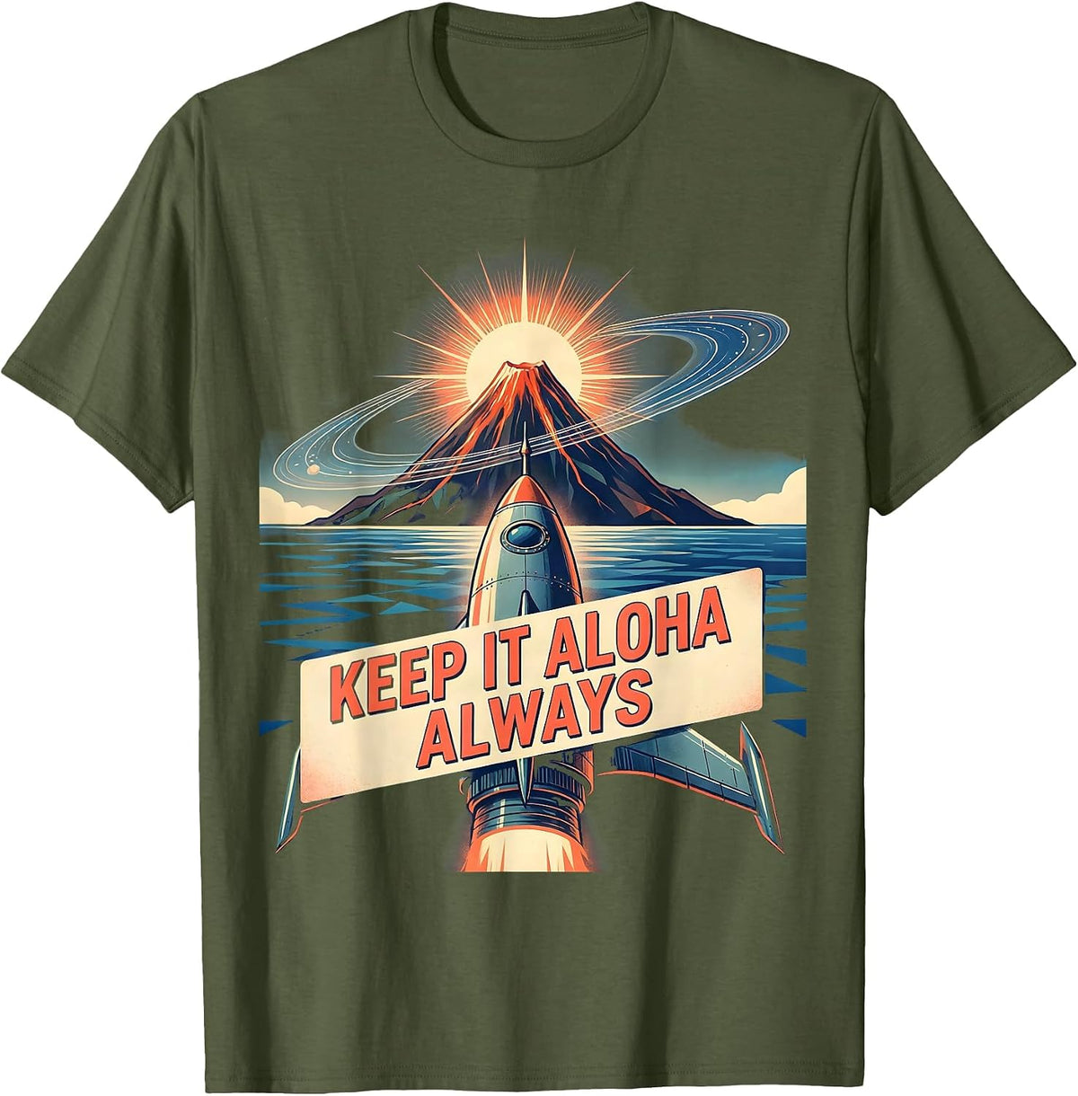 Keep It Aloha Always Hawaiian Spirit Design T-Shirt - Olive Green