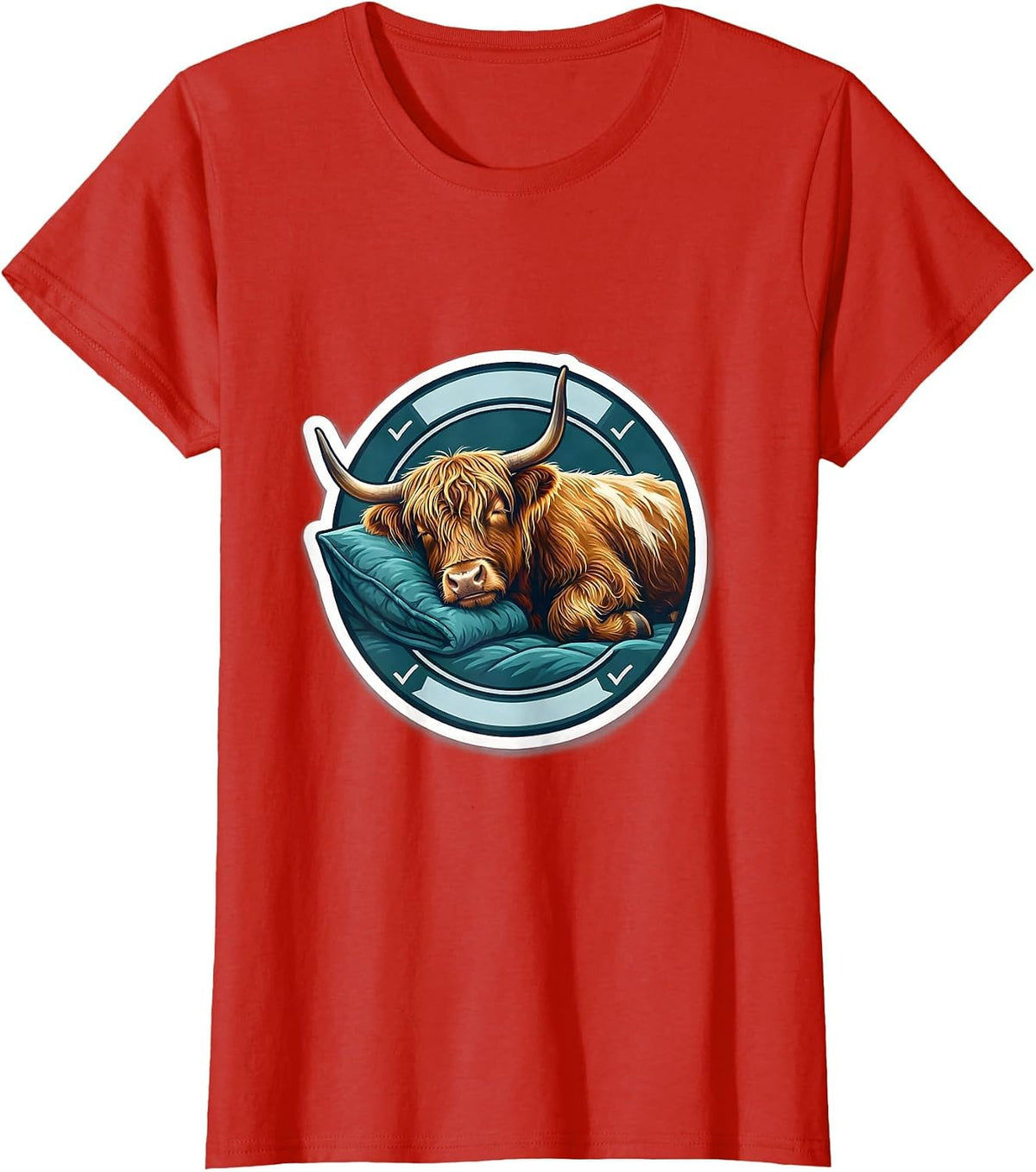 Women's Highland Cow Sleepshirt Cozy Pajama Gift T-Shirt - Red