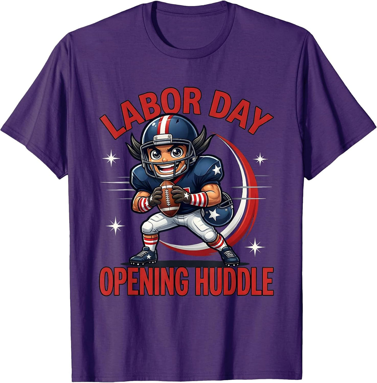 LABOR DAY OPENING HUDDLE Funny Football Player Holiday T-Shirt - Purple