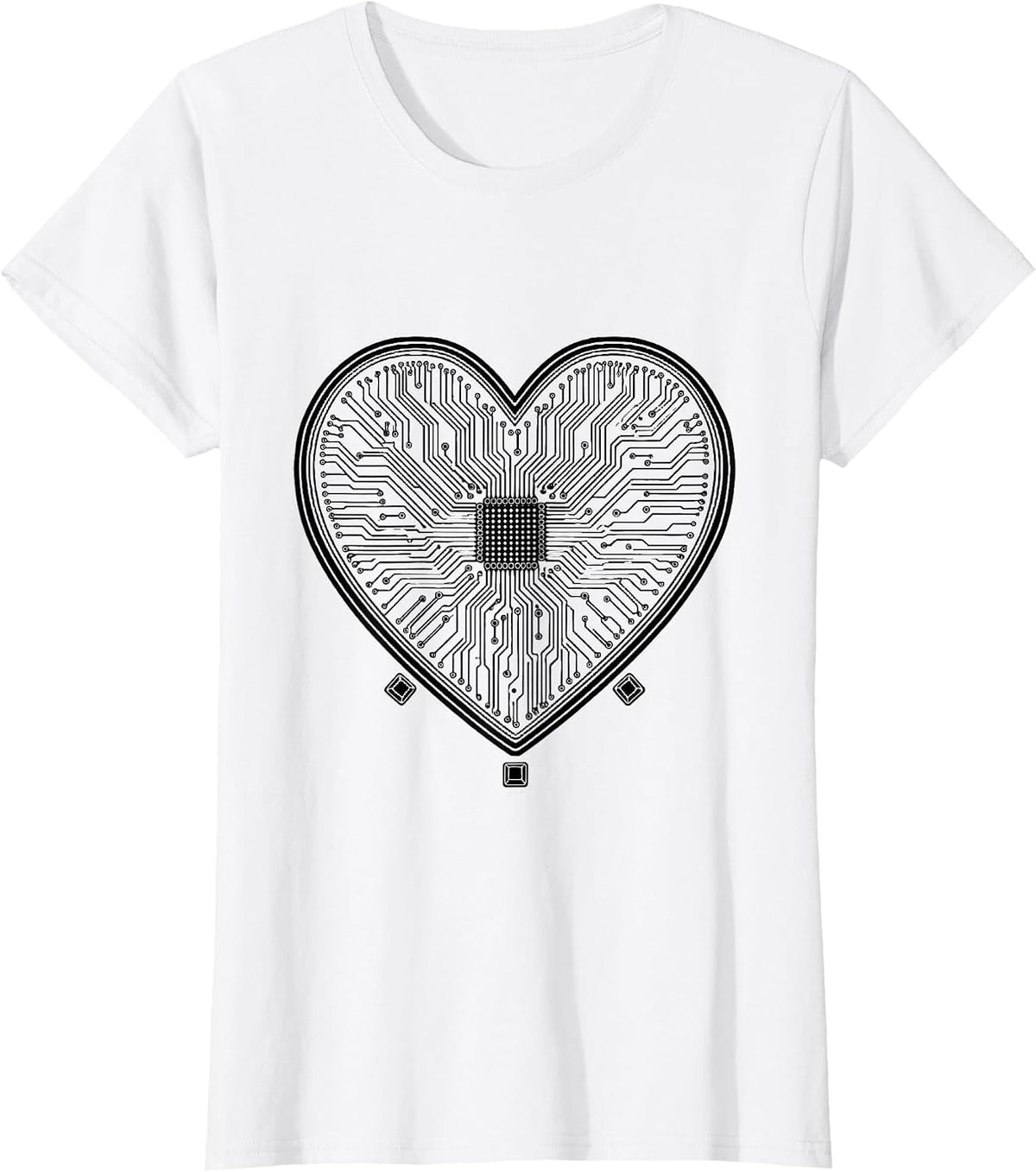 Heart Circuit Board Line Art Nerd Geek Humor T-Shirt - White