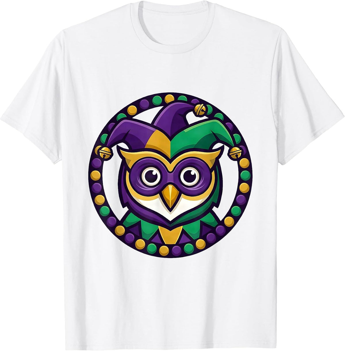 Men's Mardi Gras Jester Owl Mascot Costume Party Humor T-Shirt - White