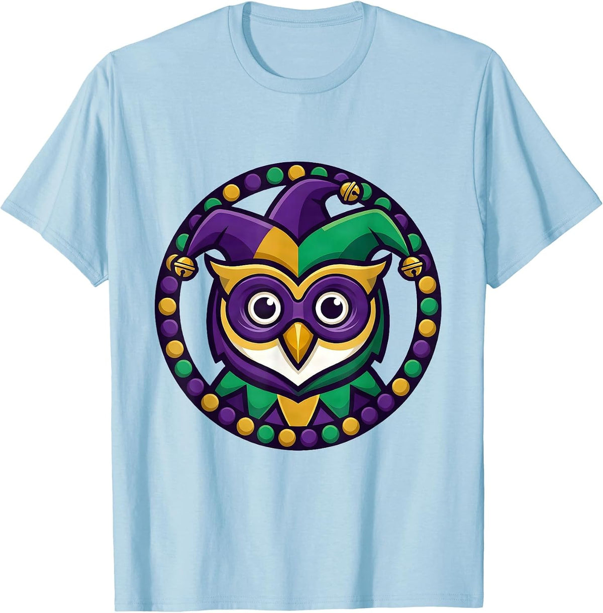 Men's Mardi Gras Jester Owl Mascot Costume Party Humor T-Shirt - Baby Blue