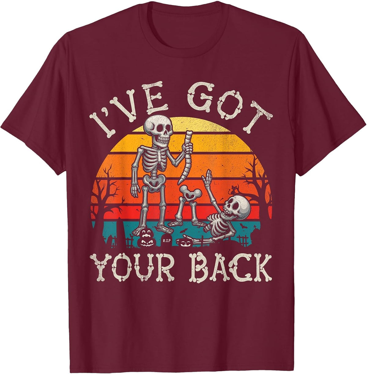 Retro I've Got Your Back Funny Halloween Skeleton Costume T-Shirt - Burgundy