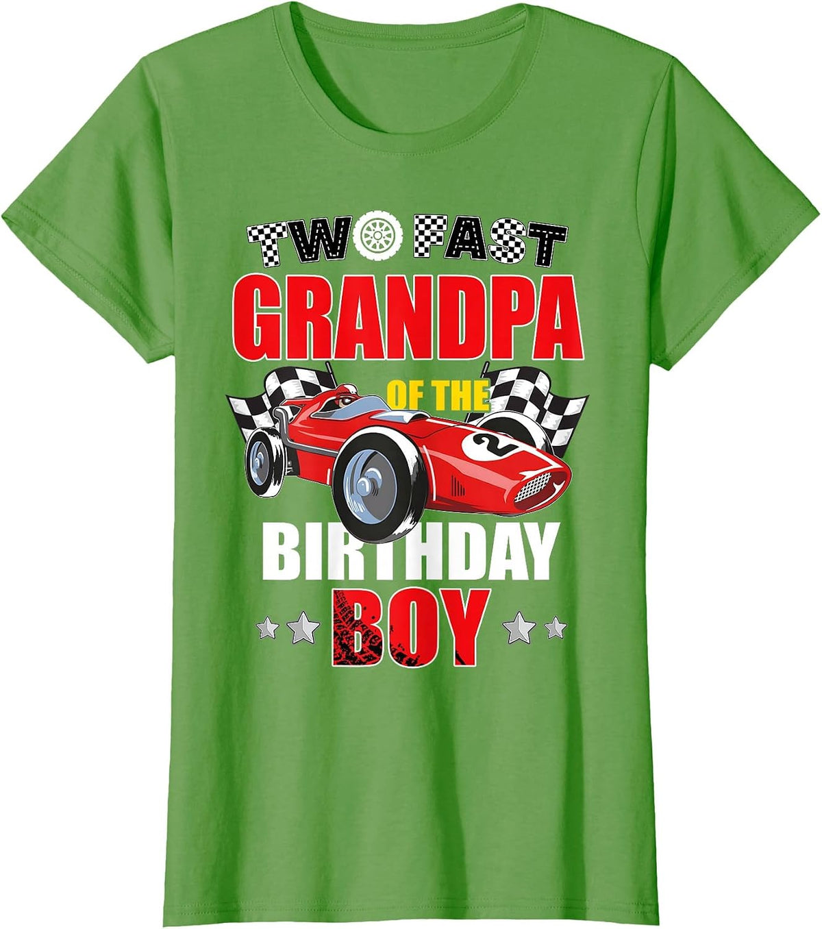 Grandpa of The Two Fast 2nd Birthday Boy Racing Car Family T-Shirt, Women, Grass Green, Large - As Pictured