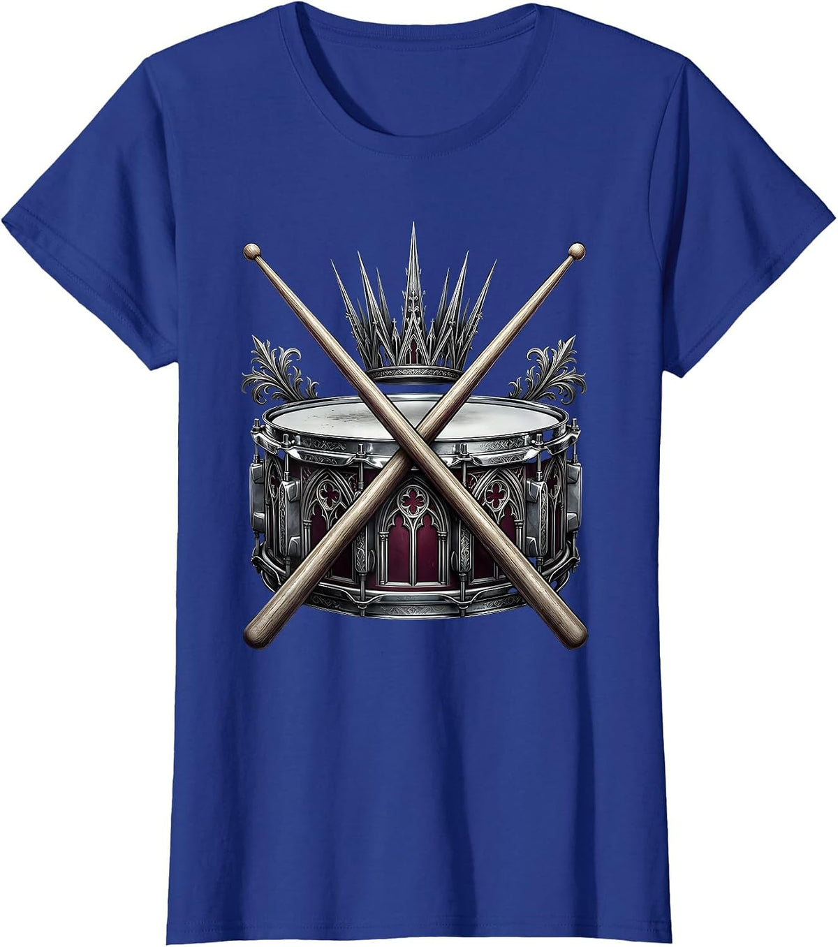 Women's Crossed Drumsticks Snare Drum Band Graphic T-Shirt - Royal Blue