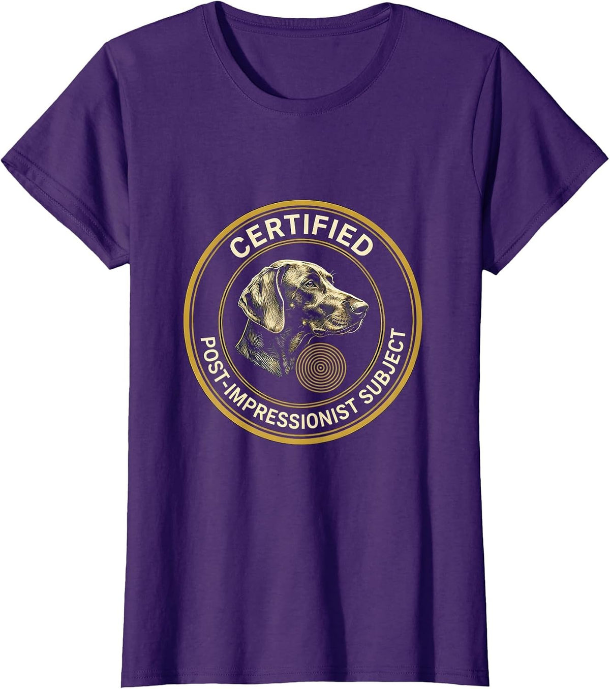 Women's Certified Post-Impressionist Subject Dog Lover Whimsical Art T-Shirt - Purple