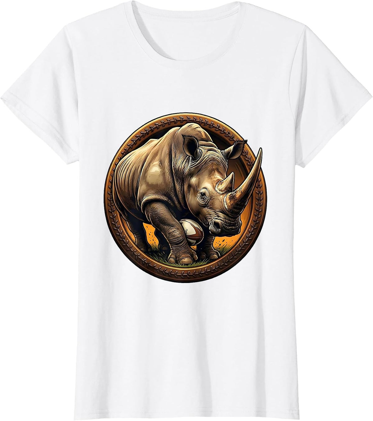 Rampaging Rhino Rugby Ball Graphic T-Shirt - White