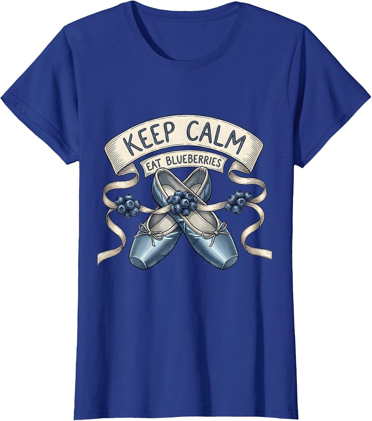 Women's Keep Calm Eat Blueberries Red White and Blue Design T-Shirt - Royal Blue