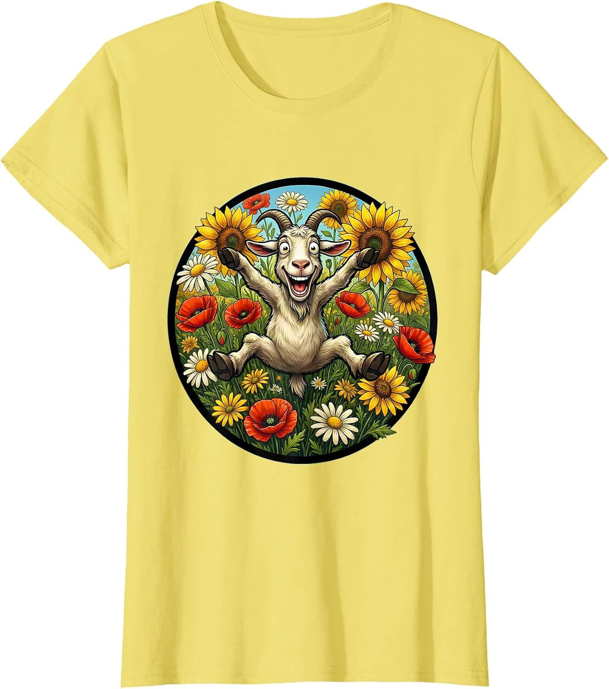 Leaping Goat Wildflower Burst Graphic T-Shirt - Lemon Yellow