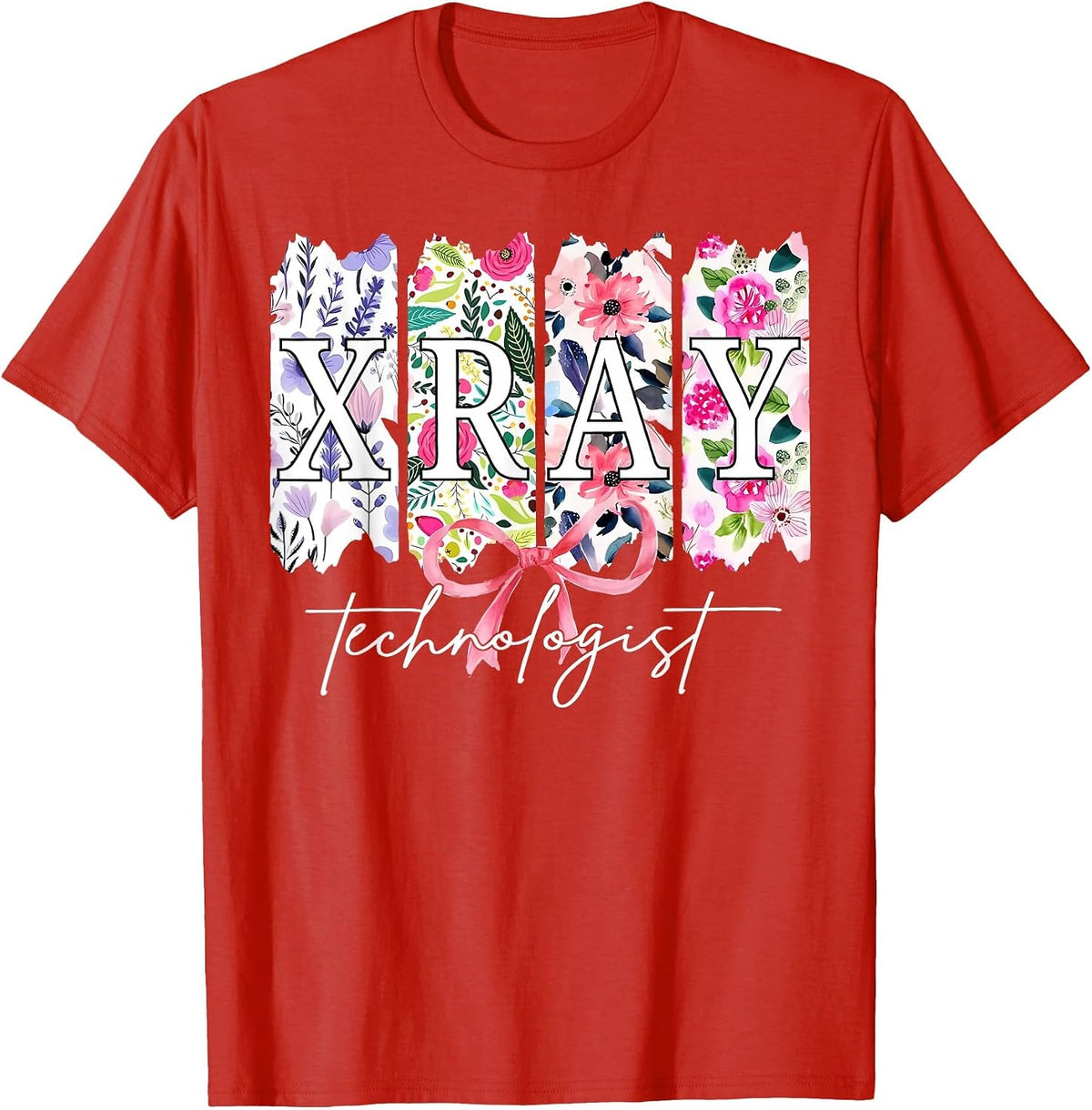 Retro X-Ray Technologist Flower Coquette Bow Radiology T-Shirt - Red