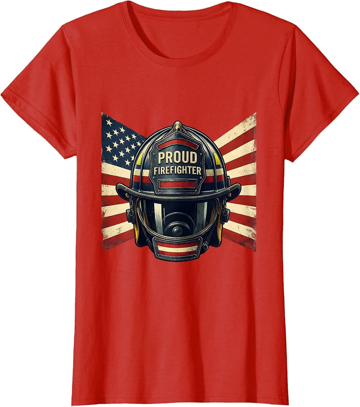 Women's Proud Firefighter Patriotic Fireman American Flag Occupation T-Shirt - Red