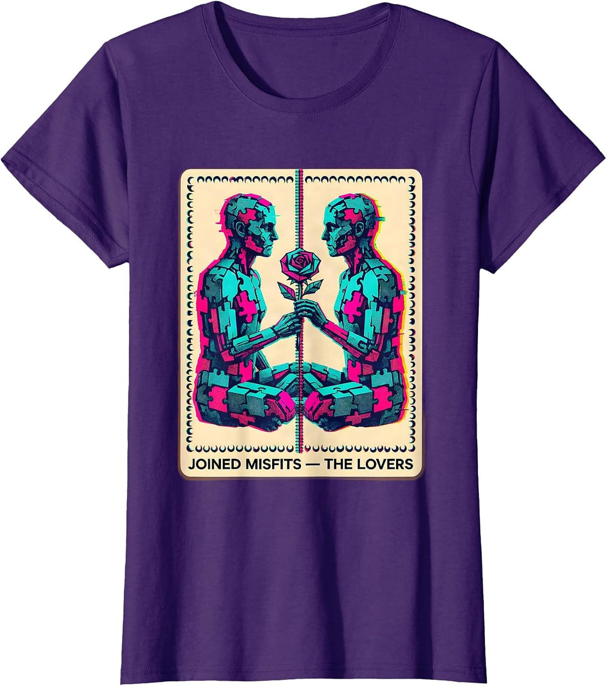 Women's Joined Misfits The Lovers Risograph Spooky Romance Halloween T-Shirt - Purple