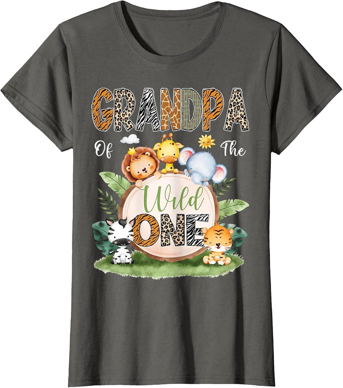 Grandpa of The Wild One 1St Birthday Kids Safari Jungle T-Shirt - Asphalt Grey