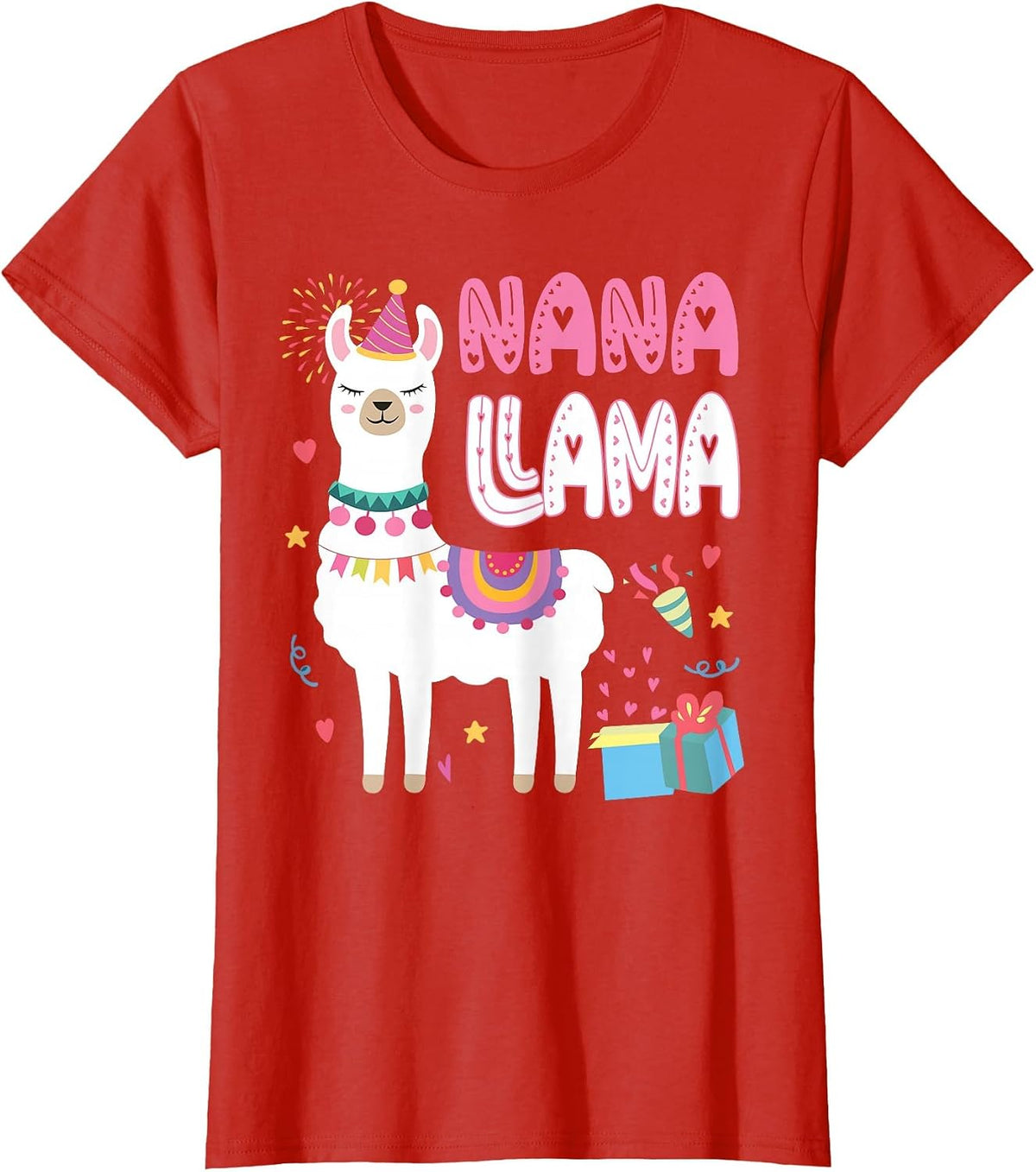 Nana Llama Grandma of A Birthday Boy Girl Llama Birthday T-Shirt - Red