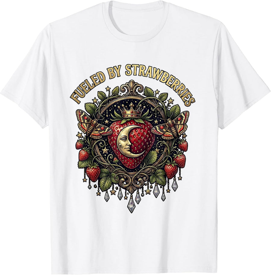 Men's Fueled By Strawberries Fruit Lover Design T-Shirt - White