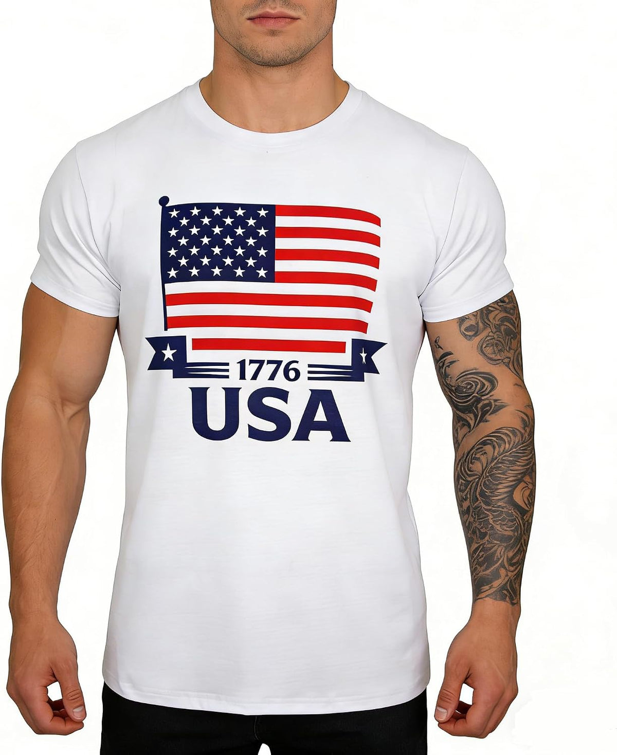 Men's Short Sleeved Patriotic Shirt July 4th US Flag T-Shirt - Z3927
