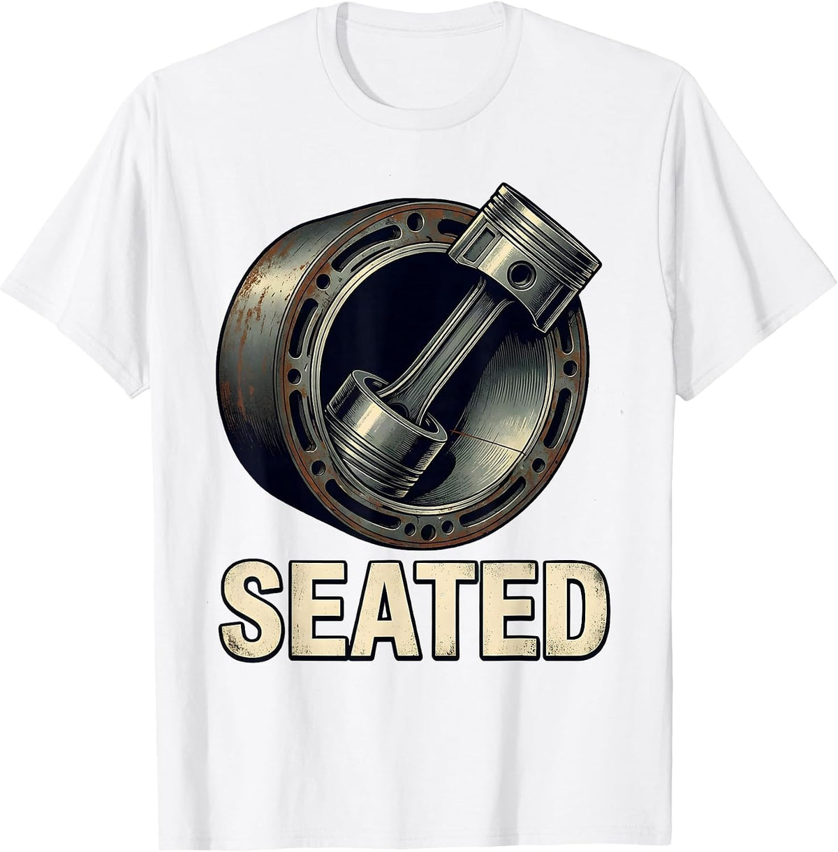 Men's Seated Vintage Car Enthusiast Mechanic Humor T-Shirt - White