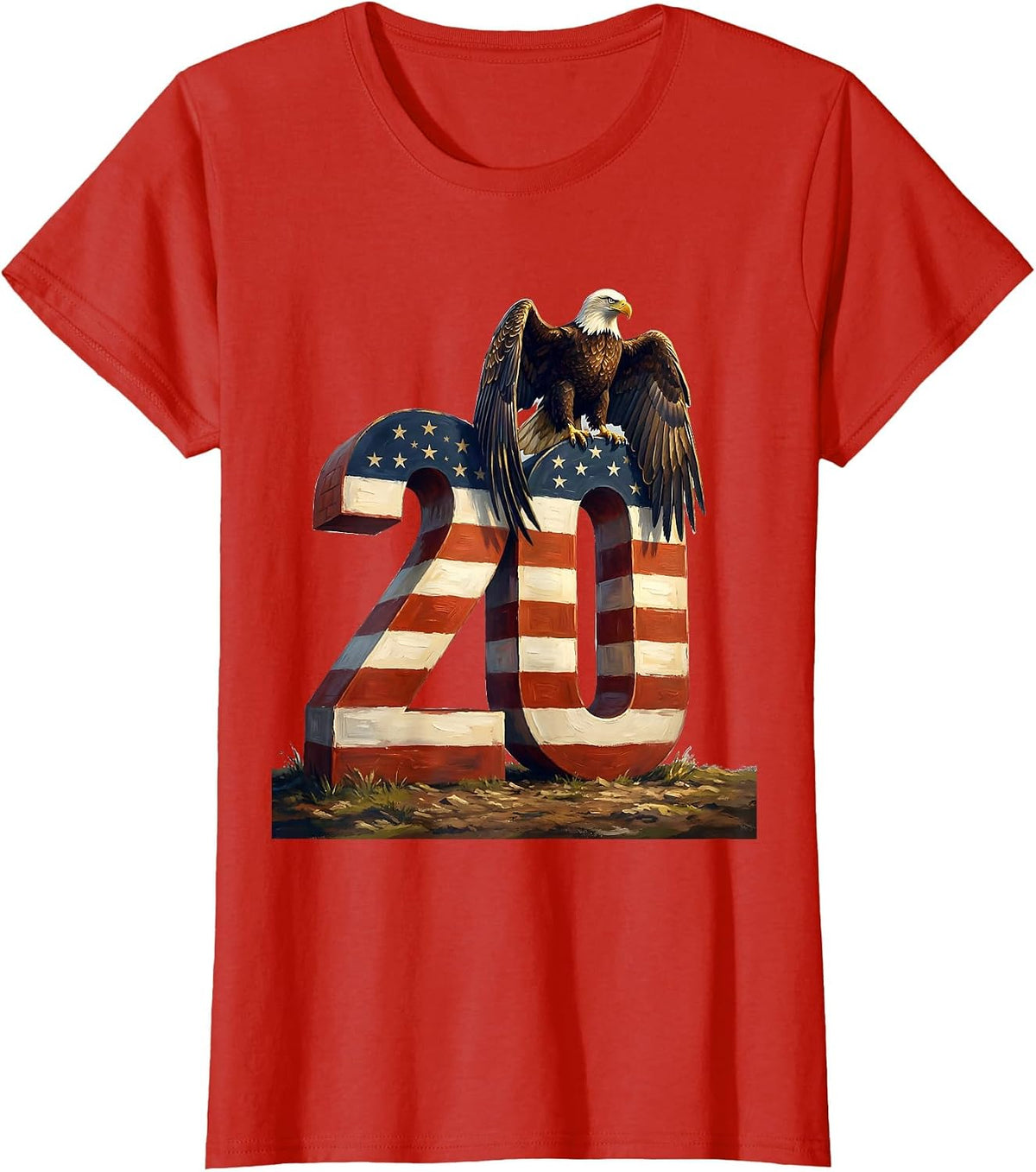 Hand Illustrated USA 250th Anniversary Eagle And Flag T-Shirt - Red