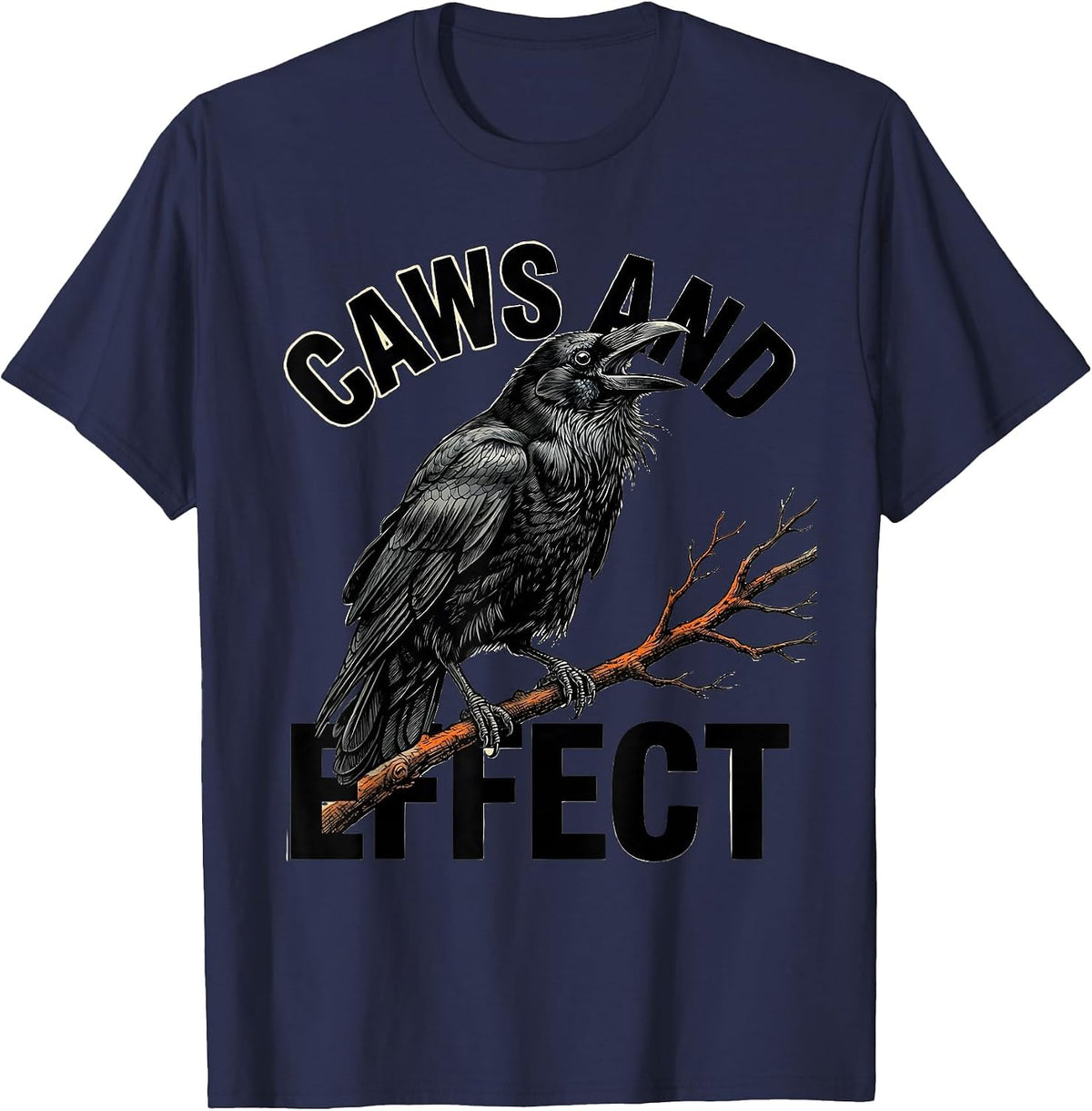 Men's Caws And Effect Dark Humor Gothic Crow Raven Murder Pun T-Shirt - Navy Blue