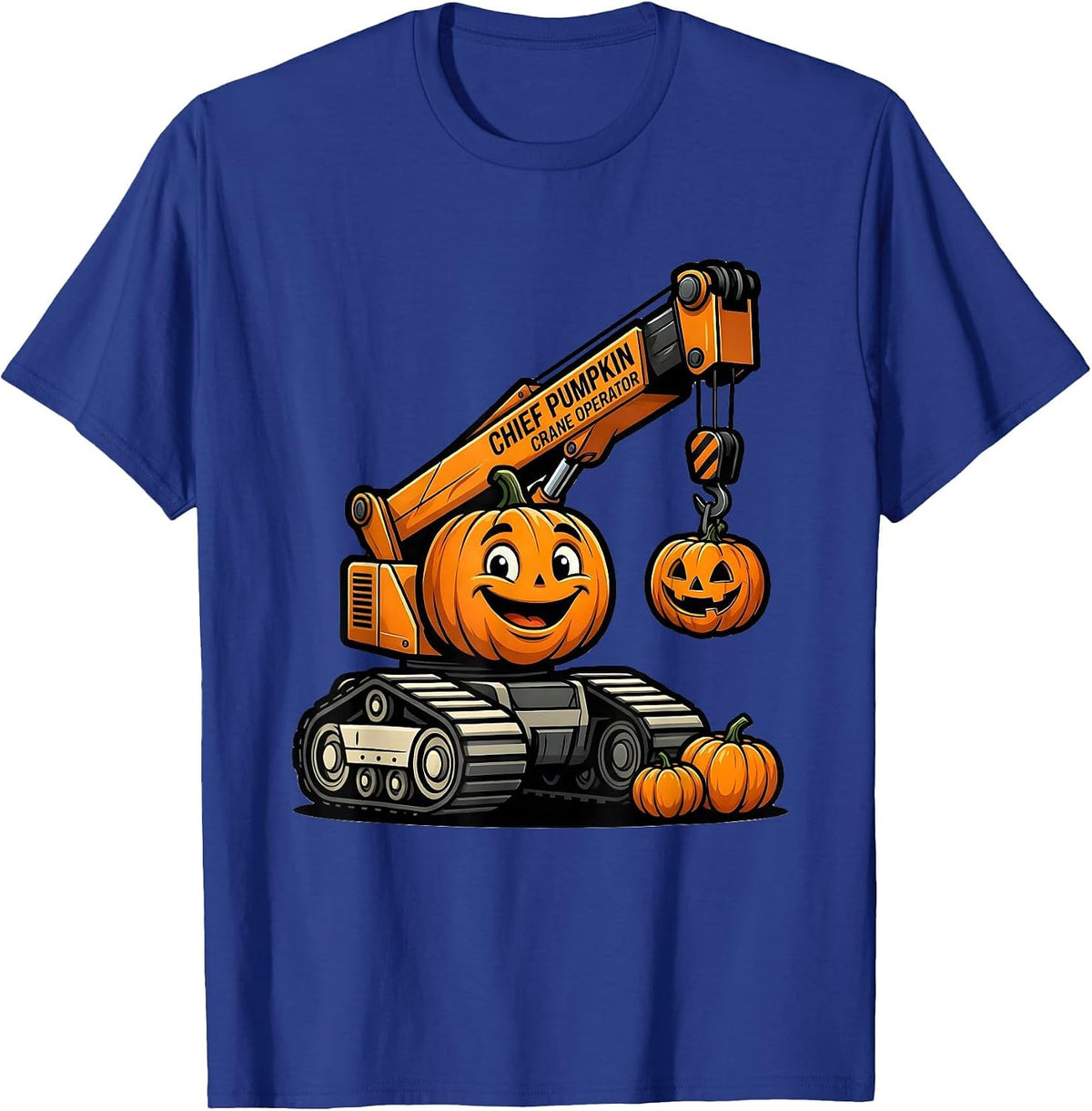 Men's Chief Pumpkin Crane Operator Funny Construction Truck T-Shirt - Royal Blue
