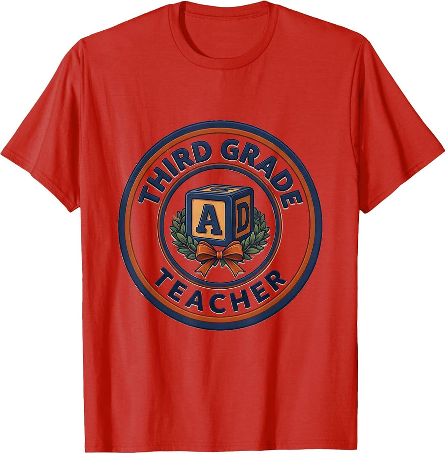 Men's Third Grade Teacher Back to School Grade Coquette Patchwork T-Shirt - Red